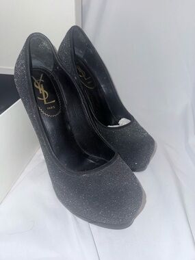 Saint Laurent Glitter Black Platform Pumps